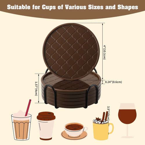 Coasters Set of 6,Hot or Cold Drink Coasters with Holder,Modern Style Coffee Table Coaster,Suitable for Kinds Cups Beer,Drink,Anti-Overflow Tabletop Protection(Coffee, 6pcs)