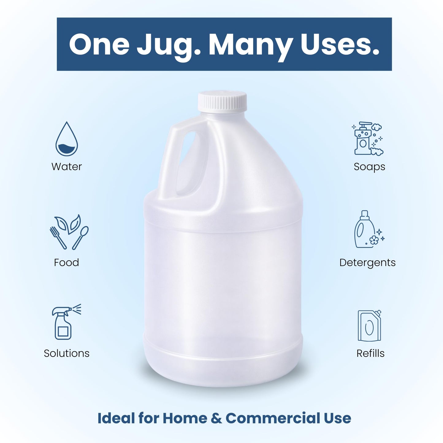 SOLARCREST CHEMICALS Reusable 1-Gallon Plastic Jug – BPA-Free, Leak-Resistant, Secure Screw-on Lid, Ergonomic Handle, BPA Free, HDPE Plastic, Stackable, Versatile Design for Storage (Pack of 1)