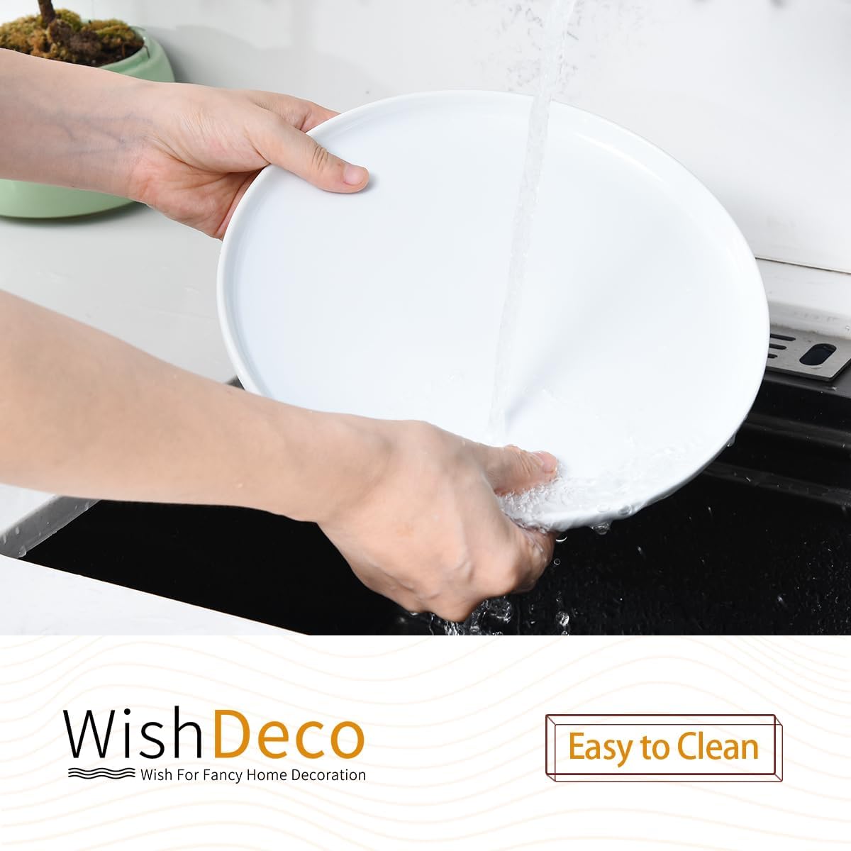 WishDeco White Dinner Plates - Set of 4 Ceramic 10.5-Inch Dining Plates | Microwave & Dishwasher Safe