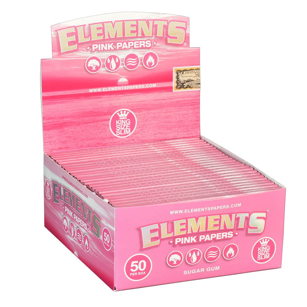 Elements - 50pc Display - Pink Rolling Papers - King Size Slim