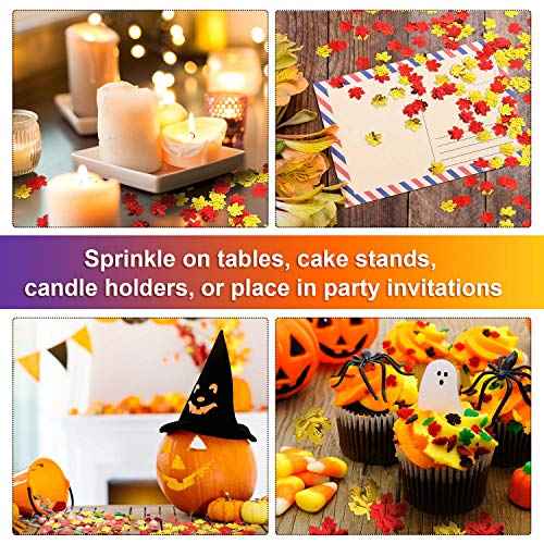 WILLBOND 600 Pcs Fall Thanksgiving Confetti Maple Leaf Table Scatter Foil Confetti for Autumn Harvest Halloween Christmas Wedding Throwing Table Decoration Glitter Party Supplies