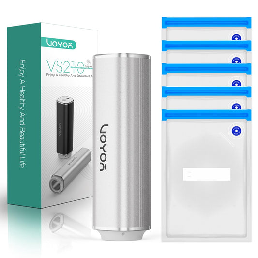 Handheld Vacuum Sealer Portable & Cordless Vacuum Sealer Kit with Vacuum Bags Automatic Vacuum Pump for Food Preservation Type-C Charging and Long Lasting Food Vacuum Sealer (1 Silver Pump+5 Bags)