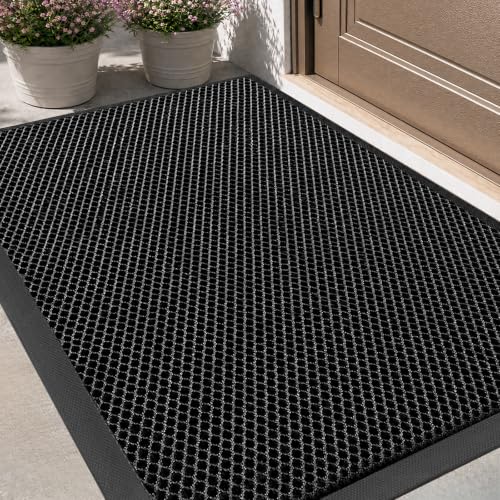 Azadx Outdoor Indoor Door Mat 23x35 Black & Grey Heavy Duty Entryway Rug