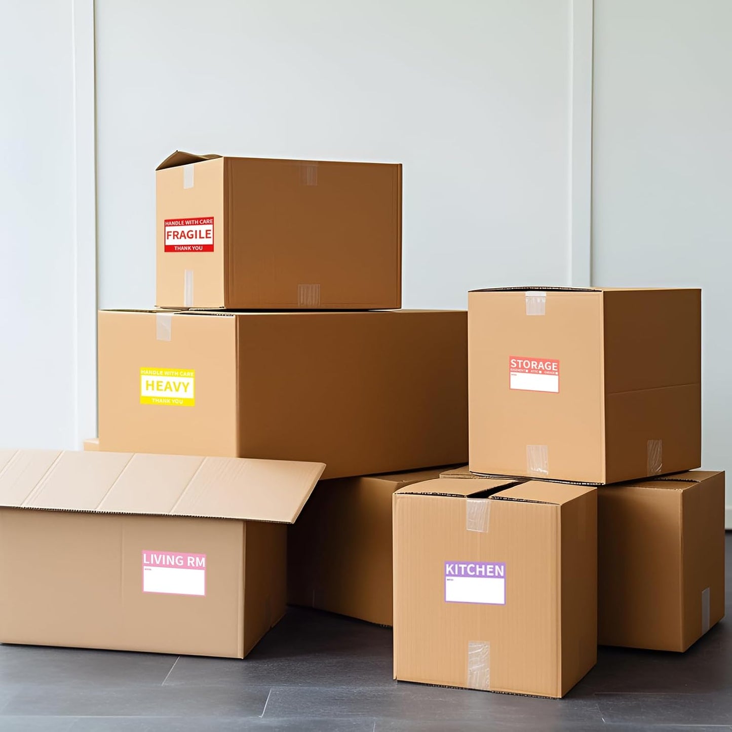 Ououstate 300 Count Removable Home Moving Box Packing Labels - Waterproof Color-Coded Stickers for Easy Organization