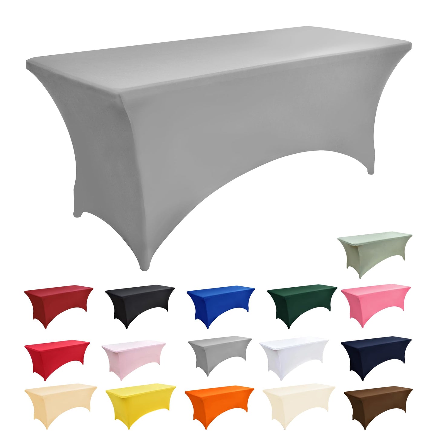 ZarzaaSik 113 6-Pack 6ft Spandex Table Covers for Rectangle Standard Folding Tables - Wrinkle Resistant Stretch Tablecloths - Ultimate Fitted Table Protector for Parties, Banquet, and Wedding