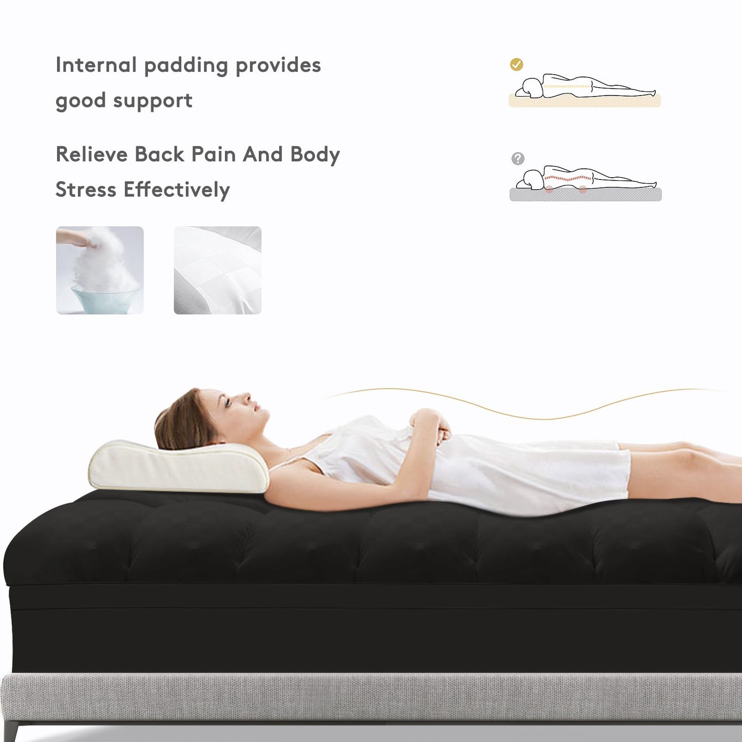 SameBed Mattress Topper Twin,Extra Thick Mattress Pad Cover for Back Pain,Cooling Mattress Protector with 8-21 Inch Deep Pocket,Overfilled Down Alternative Filling,Black