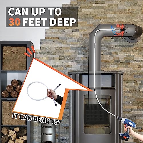 30FT Chimney Sweep Kit Rotary Flexible Cleaning Brush with 9 Nylon Rods