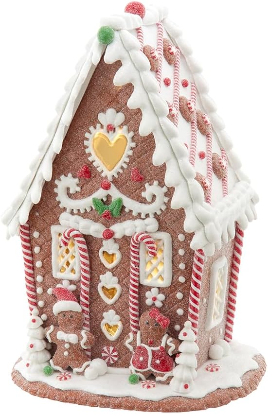 Kurt Adler LED Gingerbread House - 7.87-Inch Battery Operated Decor with Heart Detail
