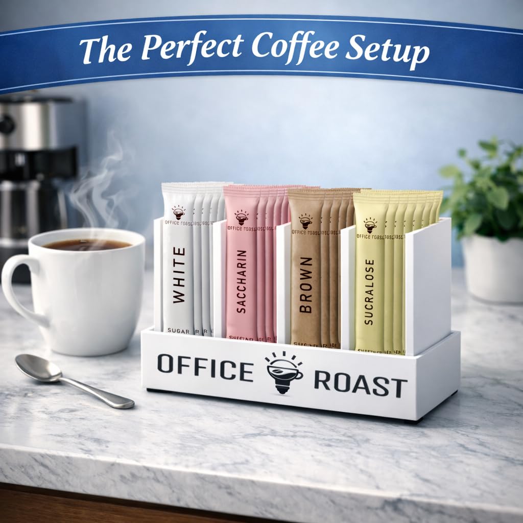 Office Roast Variety Pack - Assorted Sweeteners for Coffee, Tea & Beverages – Includes Saccharin, Sucralose,White Sugar & Raw Brown Sugar – Convenient, Individually Wrapped Packets (200 Count Total)