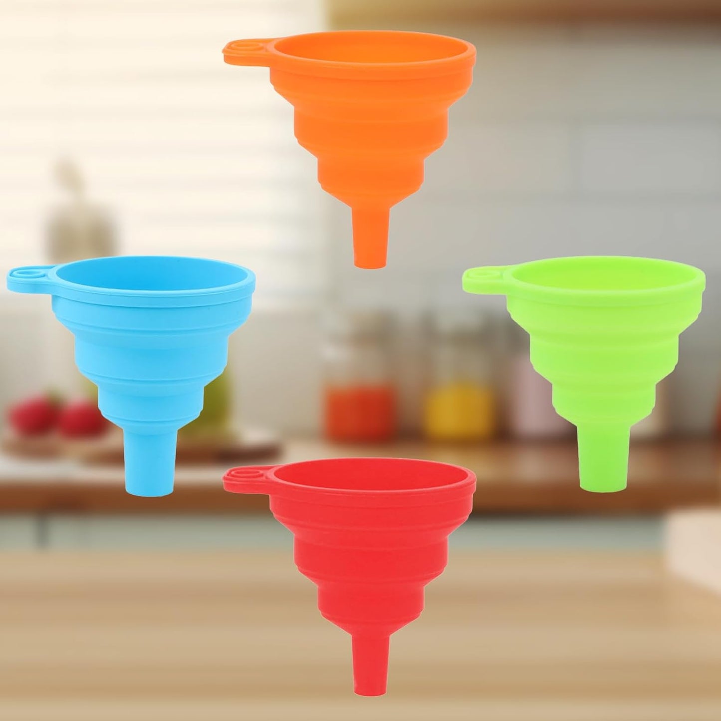 Skiennix Kitchen Funnel Set - 4 Pack Foldable Silicone Funnels for Easy Liquid Transfer | Small Size