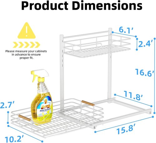 Delamu Under Sink Organizer - Height Adjustable Storage Shelf | 2 Pack for Kitchen & Bathroom