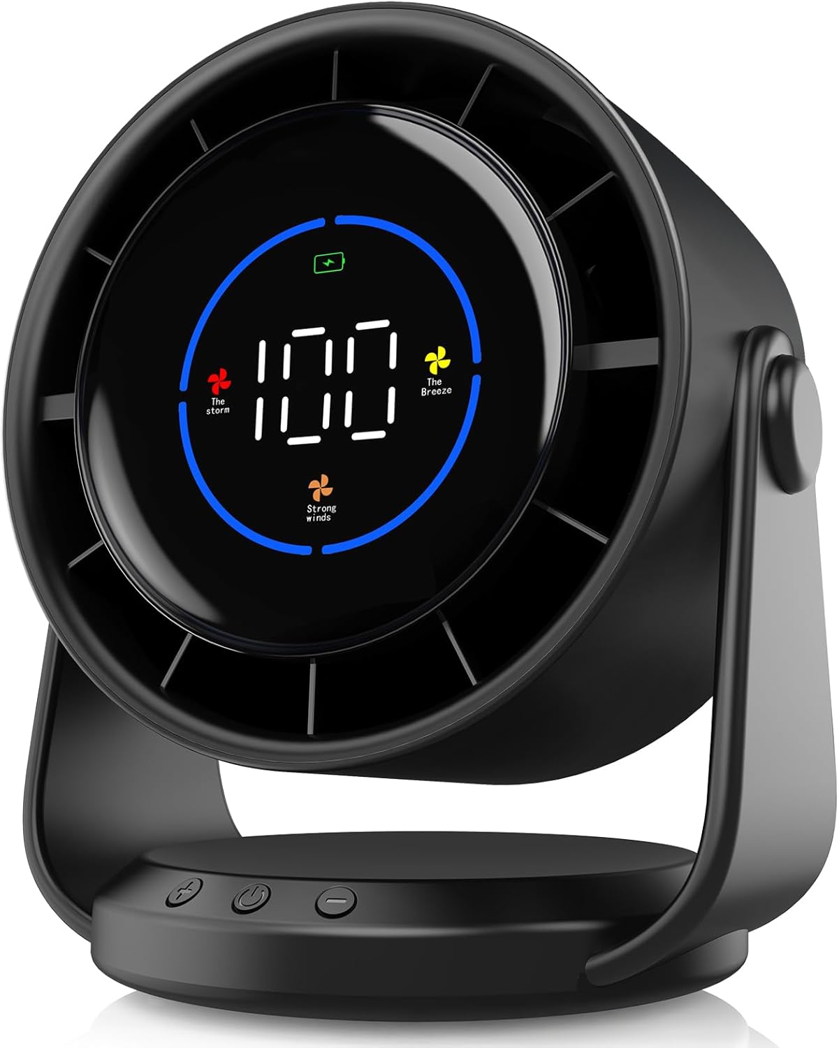 YOSHENMO Turbo Desk Fan - 100-Speed Digital Display, Low Noise, 7.5-Inch, Rechargeable Battery, Adjustable Tilt | Dark Black