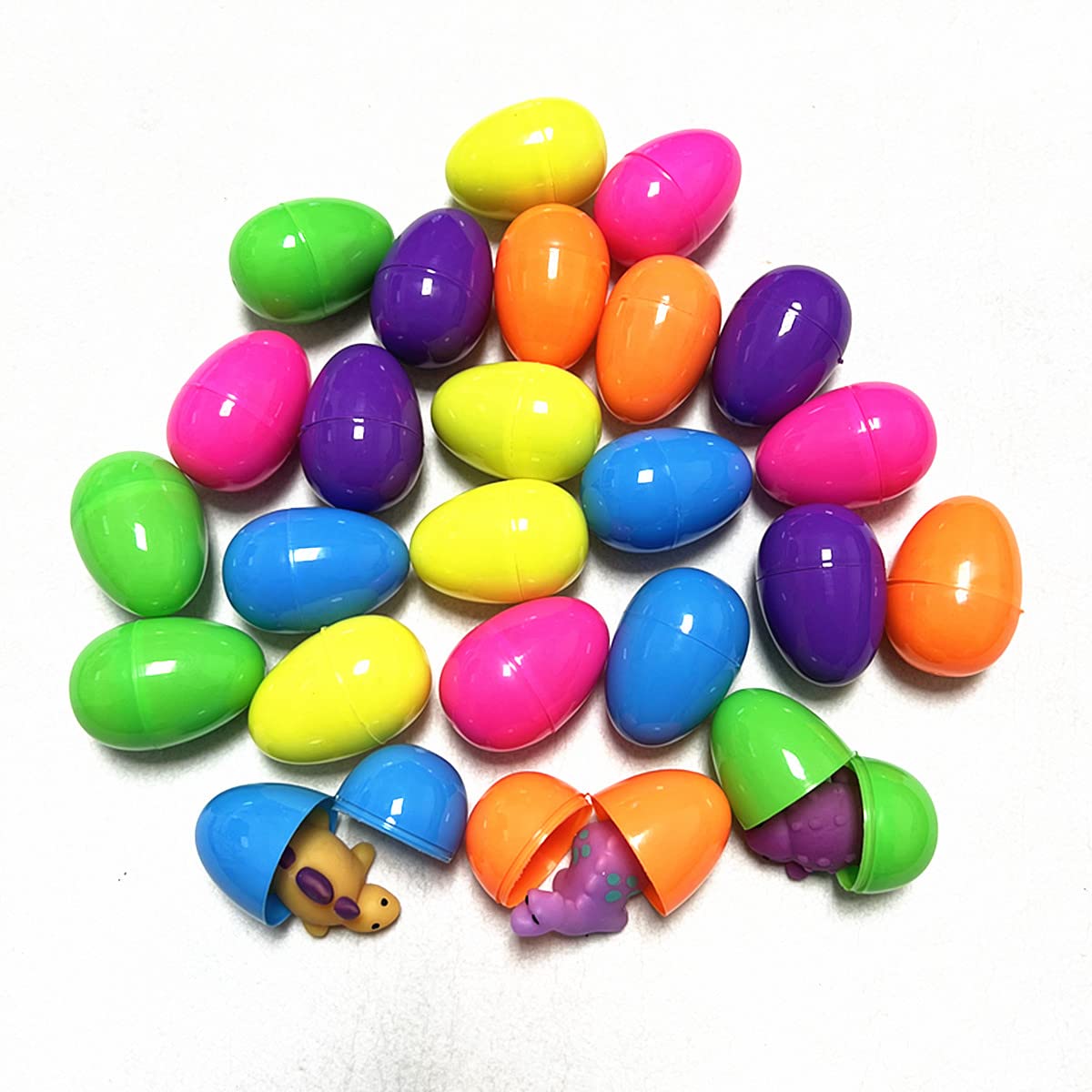 Pinkiwine 24 Pack Plastic Prefilled Easter Eggs with Dinosaur Mochi Squishy Toys Inside for Kids Boys Girls Toddlers Easter Basket Stuffers Gifts Fillers