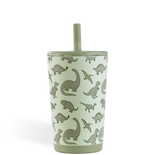 HydroJug Everyday Tumbler 14 oz – Ceramic-Lined Insulated Tumbler with Straw and Soft-Touch Lid, Cup Holder Friendly, Double-Wall Vacuum Insulation, Reusable Travel Cup – Dinosaur