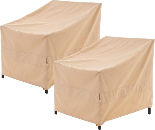 WJ-X3 Heavy Duty Waterproof Patio Chair Cover - 33W x 35D x 36H - Beige | 2-Pack Outdoor Lounge Protection