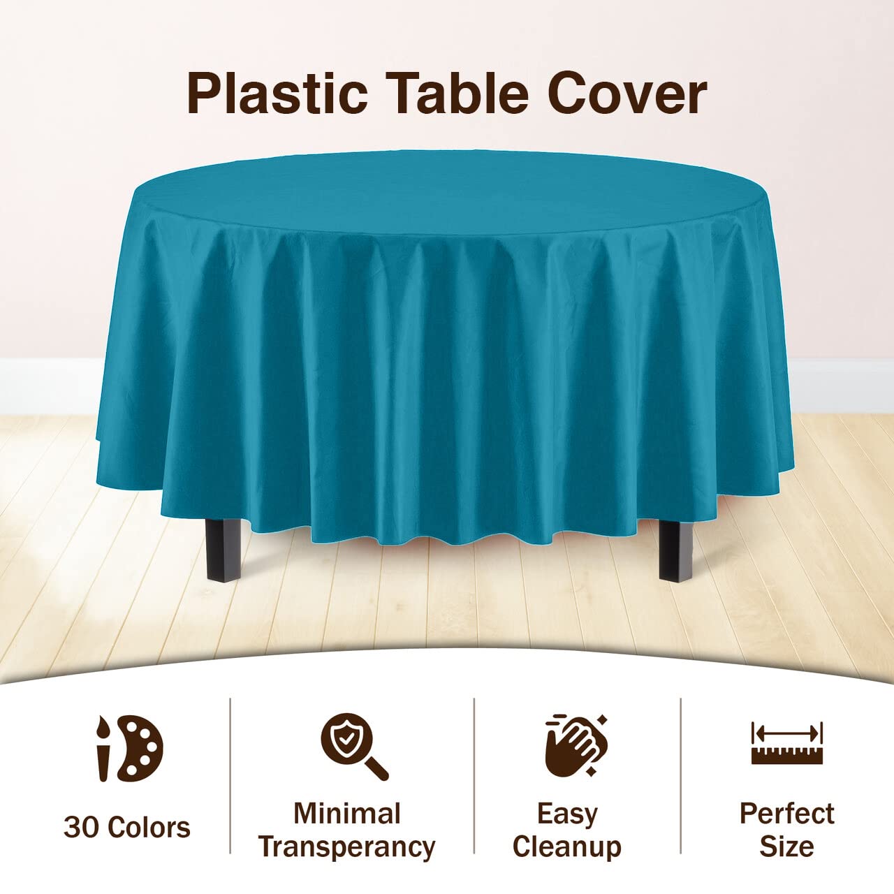 Exquisite Party Solids 6-Pack Premium Plastic Tablecloth 84in. Round Plastic Table Cover - Turquoise