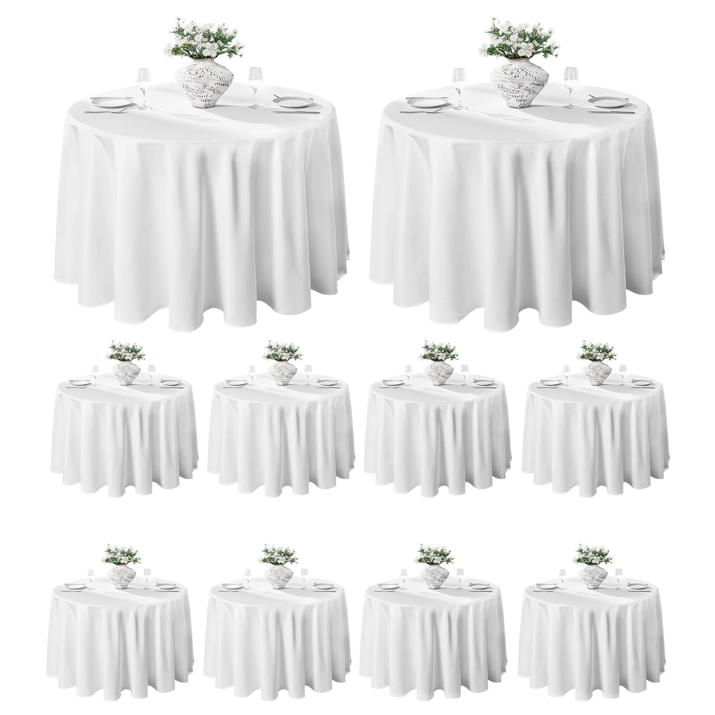 VidaFete 10 Pack 120inch Round Tablecloth Polyester Table Cloth, Stain Resistant and Wrinkle Polyester Dining Table Cover for Kitchen Dinning Party Wedding Round Tabletop Buffet Decoration(White)