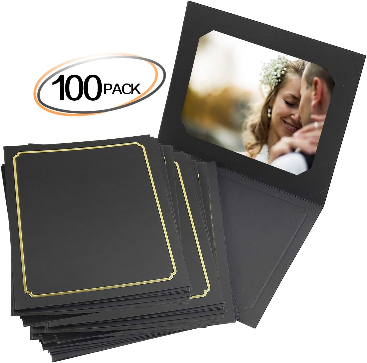 Golden State Art, Pack of 100, 6x8 or 8x10 Photo Folders, Cardboard Picture Frame, Paper Frame Cards, Greetings/Invitation Special Events: Graduation, Christmas, Wedding(Ivory)