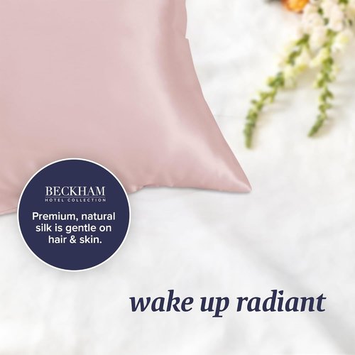 Beckham Hotel Collection Silk Pillowcase - 100% Mulberry Silk for Hair & Skin | 22 Momme, Queen, Cherry Pink