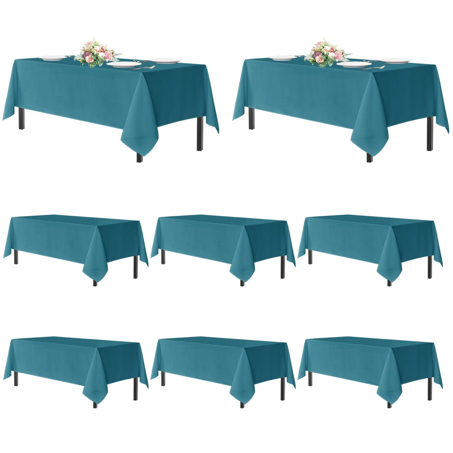 sancua Teal Tablecloths for 6 Foot Rectangle Tables, 8 Pack - Washable Polyester Fabric Table Cloth for Wedding Party, Birthday, Banquet Reception, 54x108 Inch
