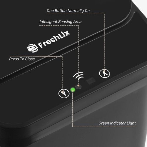 FRESHLIX Touchless Bathroom Trash Can - 2.6 Gallon Automatic Motion Sensor Bin | Waterproof Black Design
