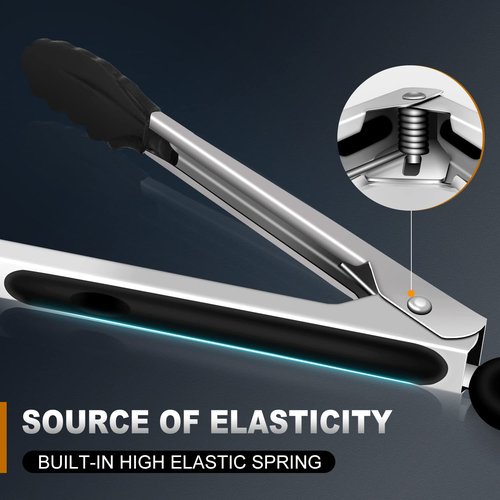 Eddeas Kitchen Tongs with Silicone Tips, Tongs for Cooking Heat Resistant 600 Degrees Stainless Steel Locking Tong - 7" 9" & 12 inch Silicone Tong Non-Stick, Black Set of 3