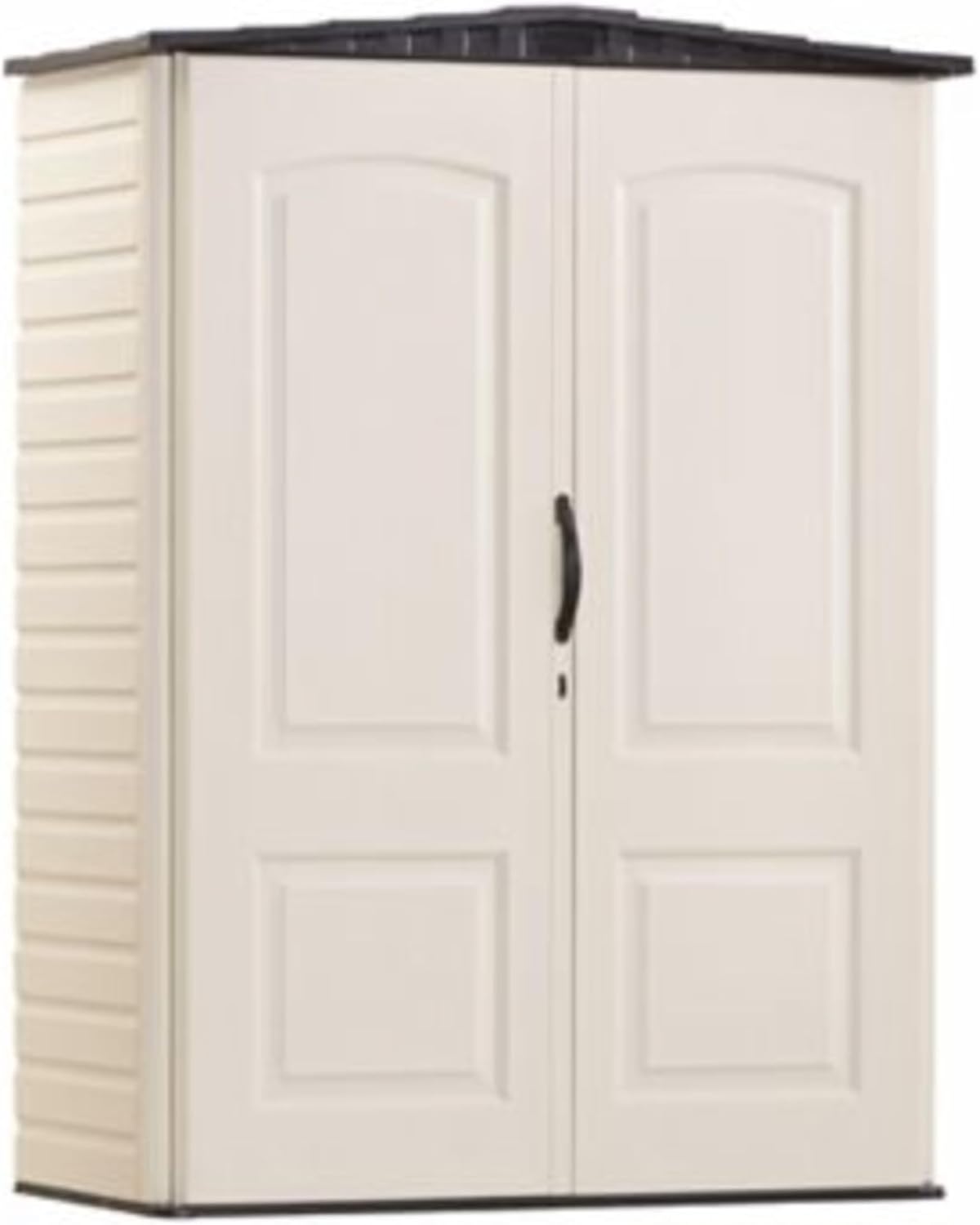 Rubbermaid Outdoor Storage Shed - Small Vertical Resin Design, Weather Resistant | 2.3 x 4.6 Ft, Beige/Brown