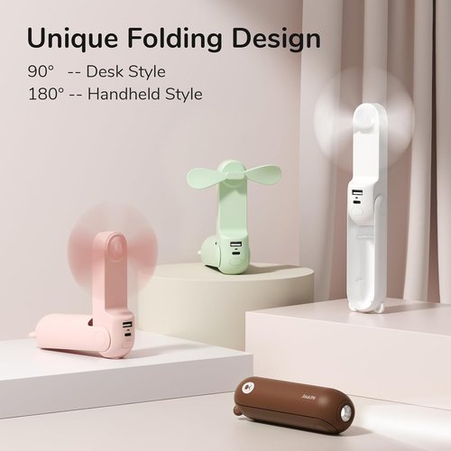 JISULIFE 3-in-1 Hand Fan - Powerful Wind, Built-in Power Bank & Flashlight | Compact & Foldable Design