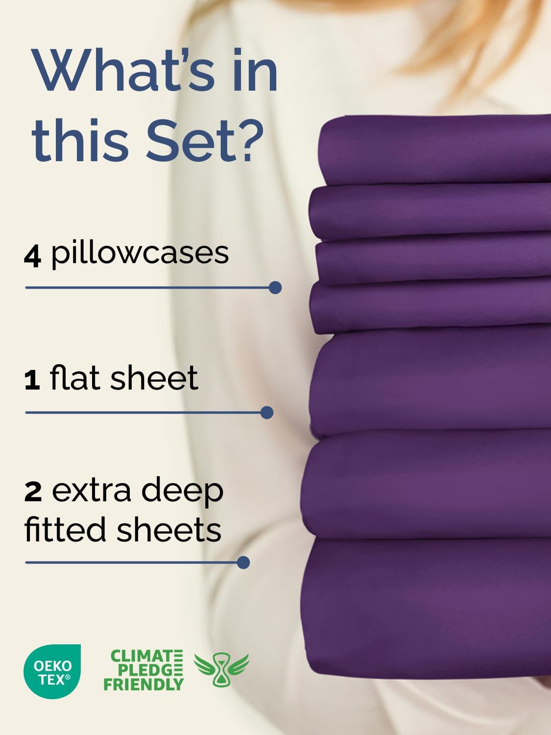 Skiennix Extra Deep Split King Sheet Set - 7 Piece Breathable Cooling Bedding - Soft Wrinkle-Free Purple