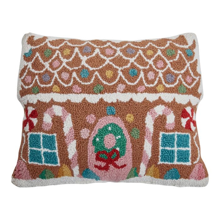 Peking Handicraft 18-Inch Pastel Gingerbread House Throw Pillow - Festive Home Decor