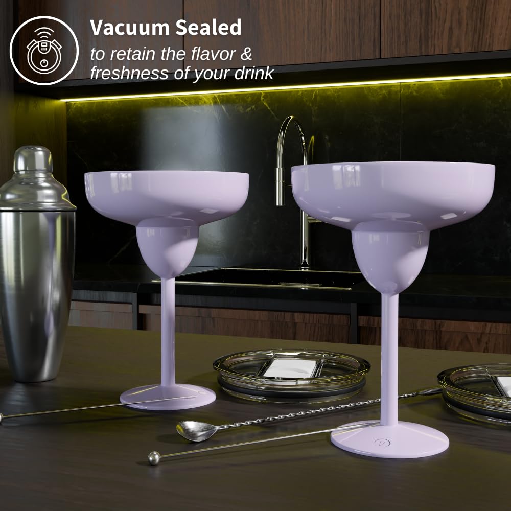 Mother’s Day Gift for Mom – Set of 2 Lilac Insulated Stainless Steel Margarita Glasses with Lid, Unbreakable Cocktail Tumbler Set, Keeps Drinks Cold, Gift for Women Wife Friend