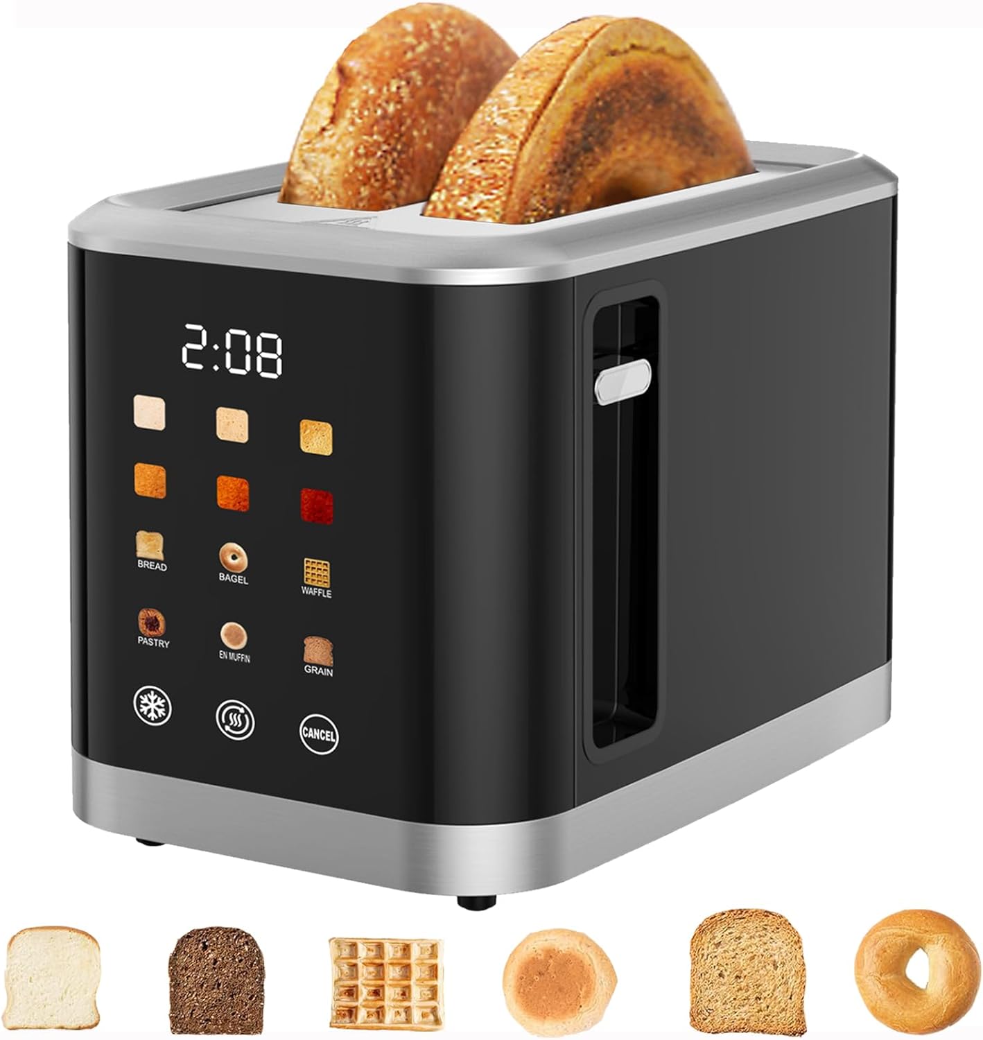 Skiennix 2-Slice Touch Screen Toaster - Digital Timer, 6 Bread Types & Shade Settings | Extra Wide Slots