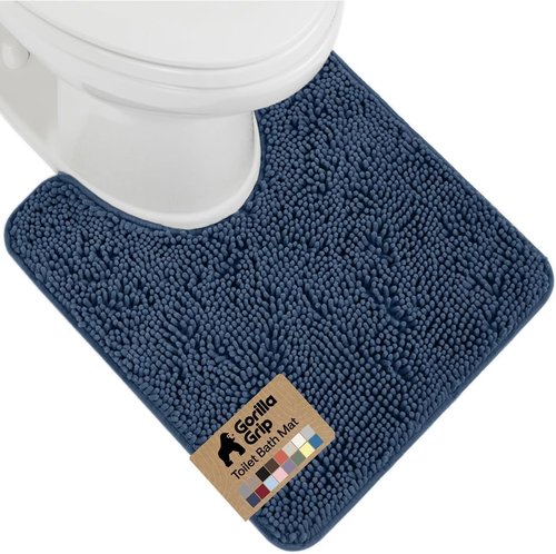 GORILLA GRIP Plush Chenille Bath Rug Mat - Soft Microfiber for Oval Toilet Base | Navy Blue, Machine Washable