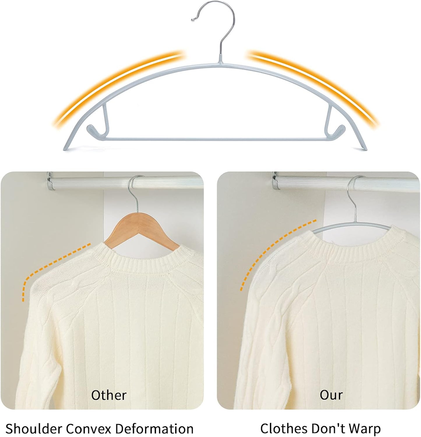 Nature Smile Non-Slip PVC Coating Sweater Hangers - 10 Pack in Silvery Grey | Bump-Free Design for Suits & T-Shirts