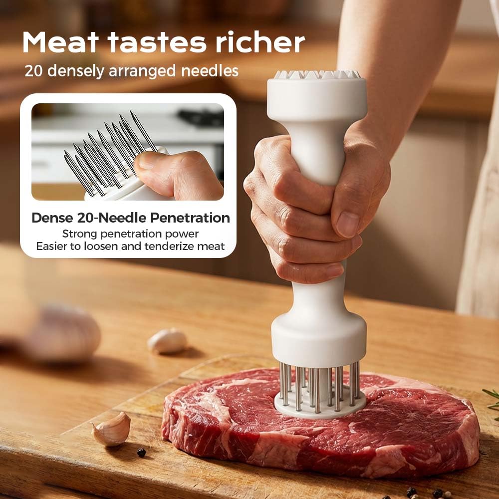 Meat Tenderizers, 2026 New Stainless Steel Steak Tenderizer Needle 20 Pin Steak BBQ Kitchen Cooking Tool, Meat Marinating Tool for Steak, Beef and Chicken (Green)