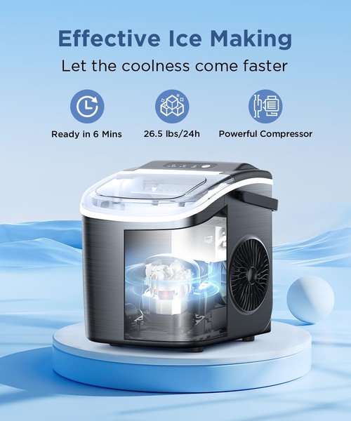 COWSAR Portable Ice Maker - Self-Cleaning Countertop Machine | 26.5lbs Daily, 9 Bullet Ice Cubes in 6 Mins