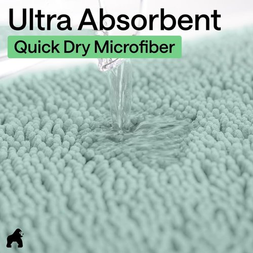 GORILLA GRIP Bath Rug Mat - Thick Soft Chenille Microfiber | Quick-Dry & Washable, 24x17, Seablue