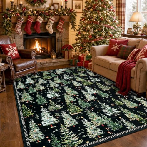 Garvee 5' x 7' Christmas Rug – Black, Washable Living Room Rug