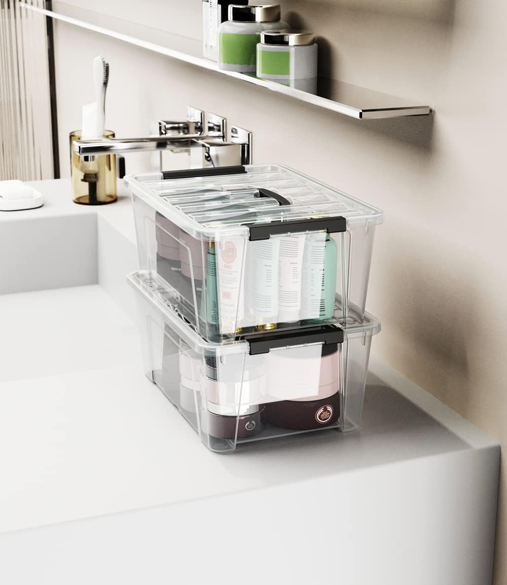 WYT Clear Storage Latch Bins - 6-Pack Organizer Box with Handles & Lids | 5-Litre Capacity