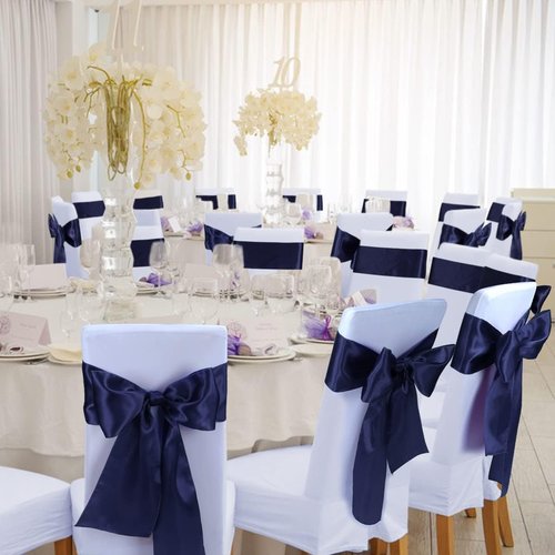 Babenest Satin Chair Sashes - Upgraded 50 Pcs Chair Ribbons & Bows for Weddings | Navy Blue