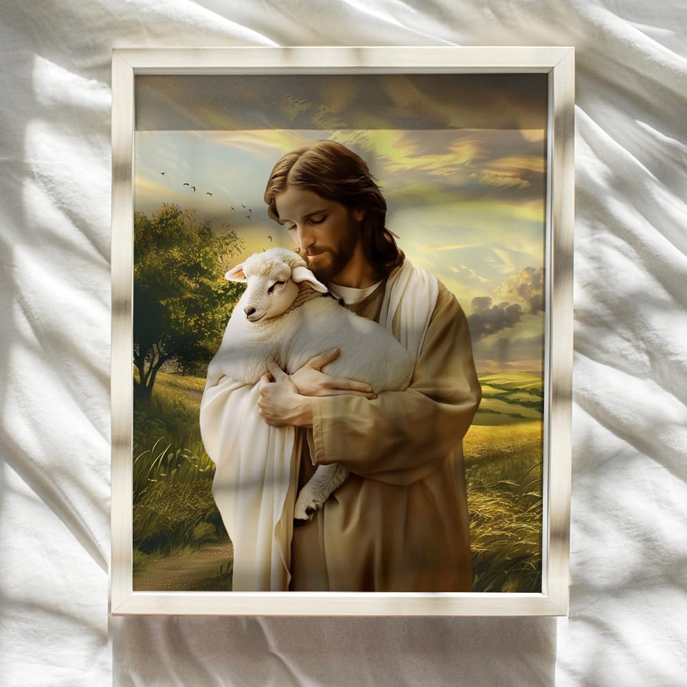 Skiennix Religious Wall Decor - Lamb of God Jesus Artwork for Farmhouse Home | Catholic Wall Art