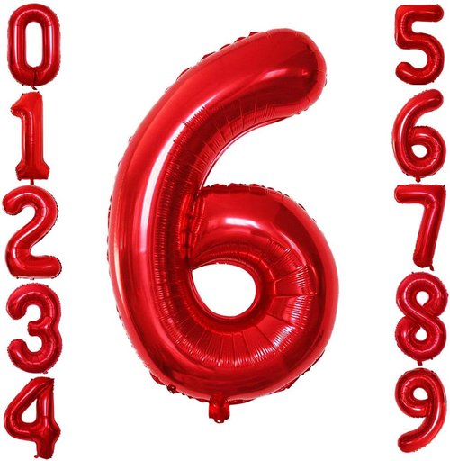 GOER Red Foil Number 6 Balloons - Huge 42" & 32" for 6th/66th Birthday Party Decorations (3 Pcs)