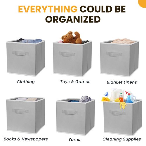 Criusia Large Storage Cubes, 13x13 Cube Storage Bins (Set of 10), Fabric Collapsible Storage Bins with Dual Handles, Foldable Cube Baskets for Shelf, Closet Organizers and Storage Box (Grey)