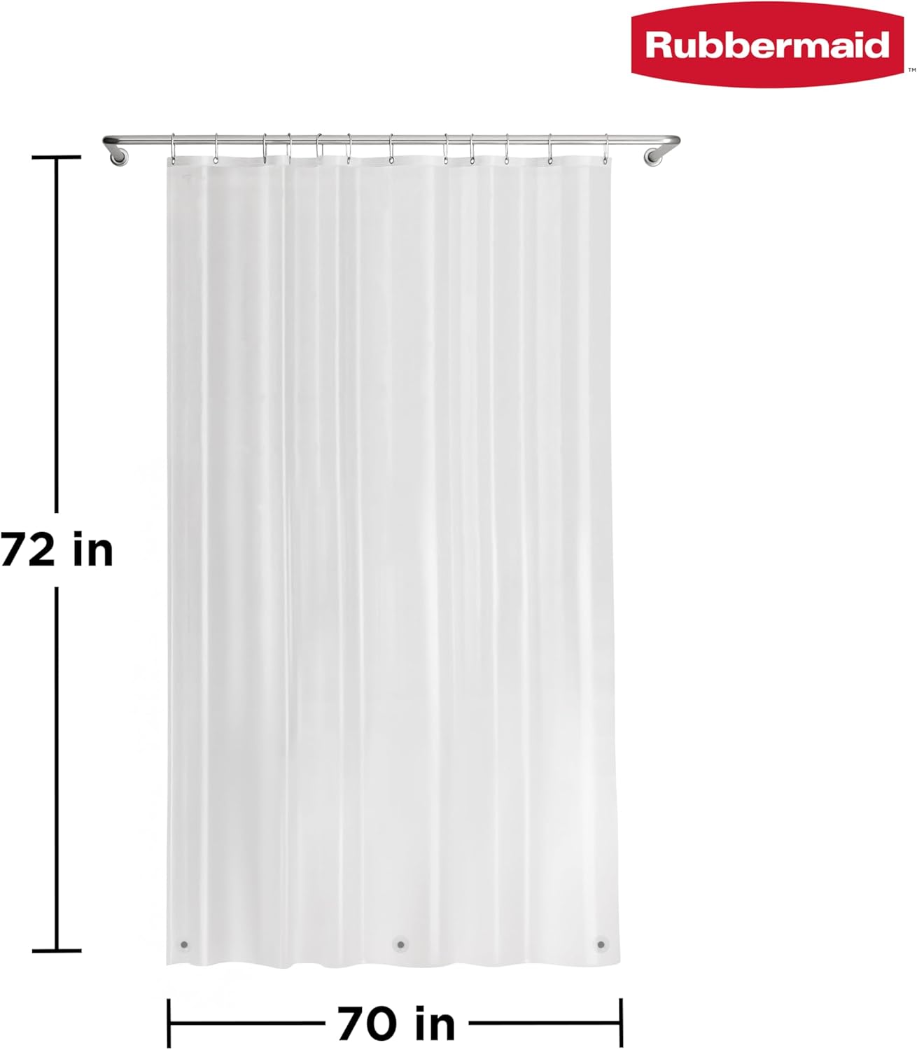 Rubbermaid Waterproof PEVA Shower Curtain Liner - Heavyweight with Magnets & Rustproof Grommets | 70x72 Clear