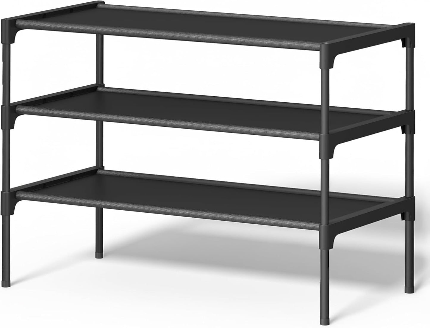 SONGMICS Shoe Rack - 3-Tier Space-Saving Organizer for Entryway - Ink Black, 11.7 x 24.5 x 21 Inches