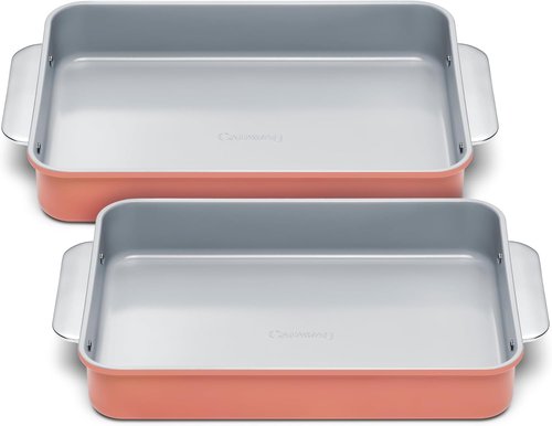 Caraway Non-Stick Ceramic Rectangle Pan Duo | 9”x13” - Naturally Slick & Non-Toxic - Ideal for Brownies & Lasagnas - Perracotta