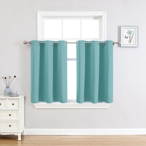 ChrisDowa Small Window Curtains - Thermal Insulated Grommet Room Darkening Panels | Aqua, 52 x 36 Inches