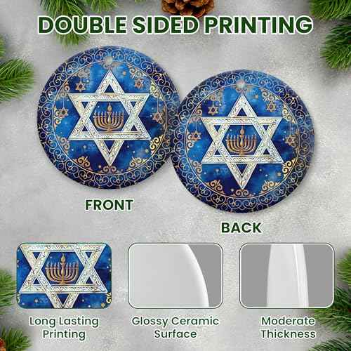 FLAGWIX Christmas Hanukkah Gifts for Men Women - Ceramic Christmas Ornaments 2025 for Tree - Hanukkah Decorations for Home, Spiritual Birthday Gifts for Mom Sister Friends, Jewish Gift Ideas