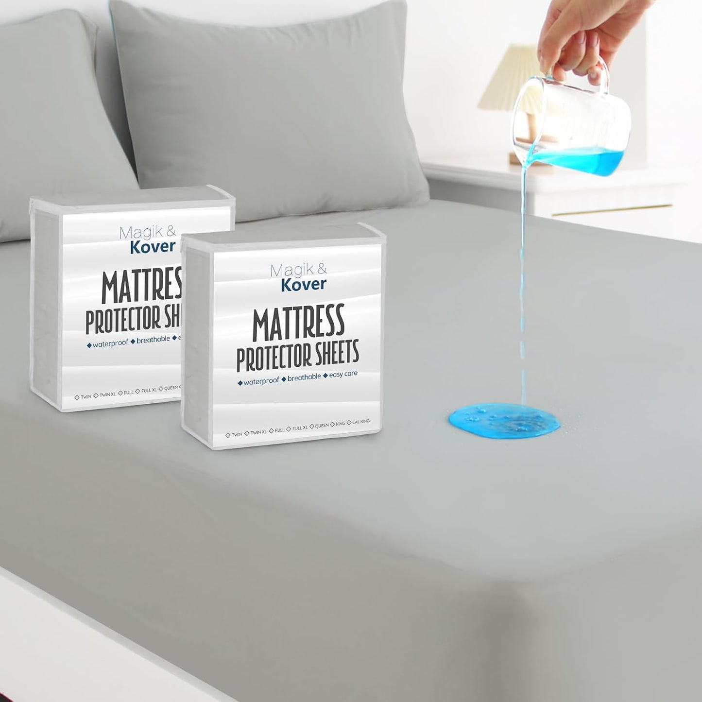 Magik & Kover Twin Mattress Protector - Waterproof Bed Cover 2 Pack | Machine Washable, Deep Pocket, Grey