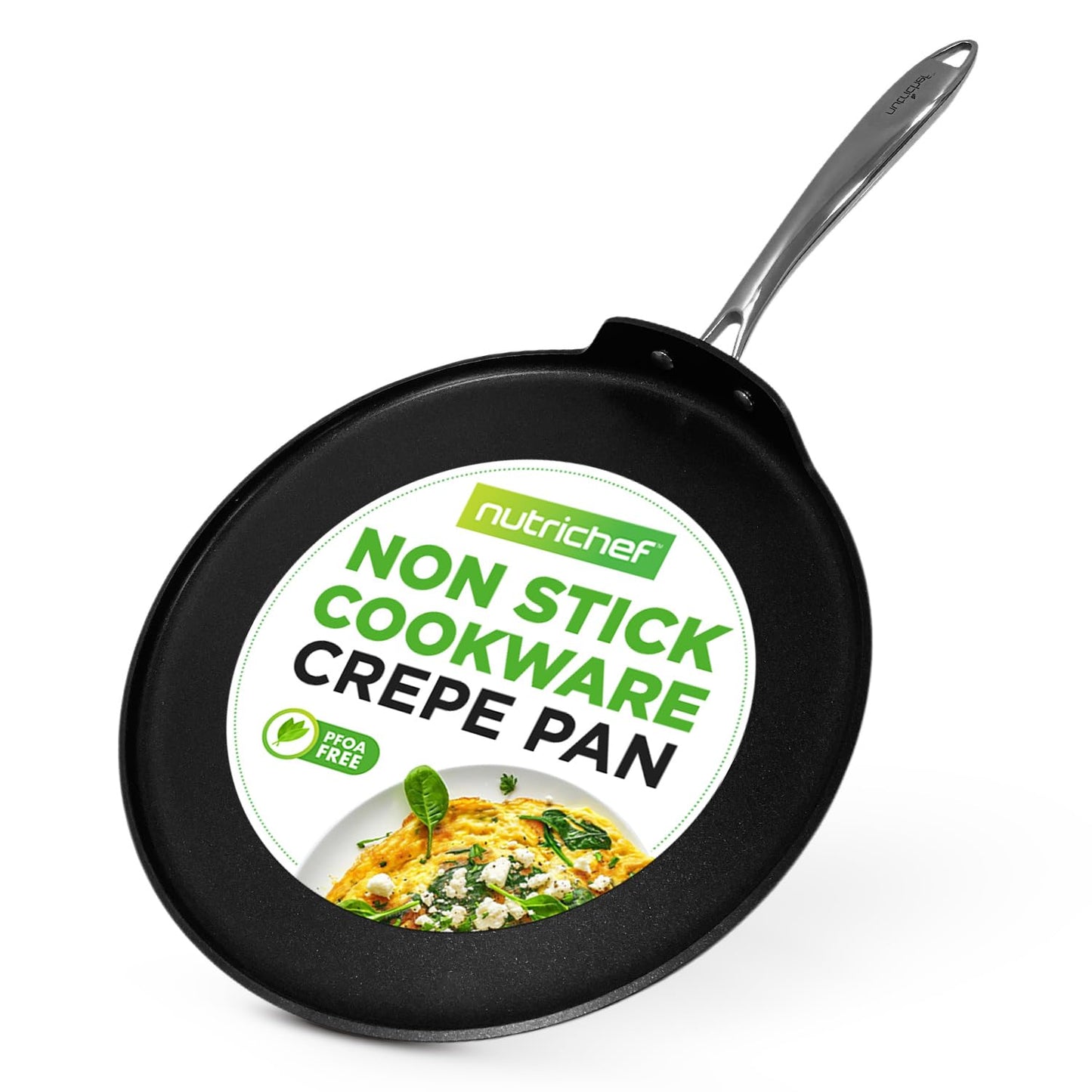 NutriChef 12 Inch Crepe Pan Non Stick, Ideal for Pancakes, Dosa, Chapati & Tortillas, Hard-Anodized, Dishwasher Safe